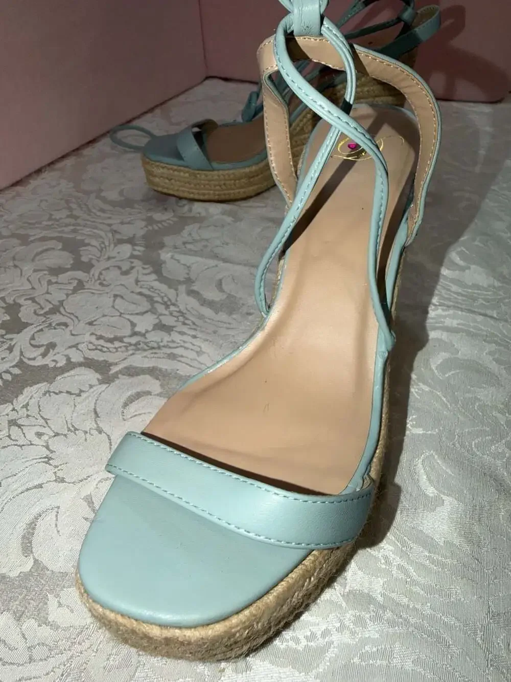 Light Blue Lace-Up Espadrille Platform Wedge Sandals